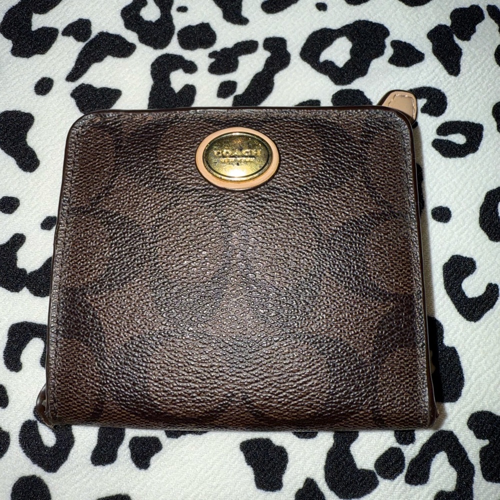 Coach Dark Brown Leather Wallet with Gold Accent